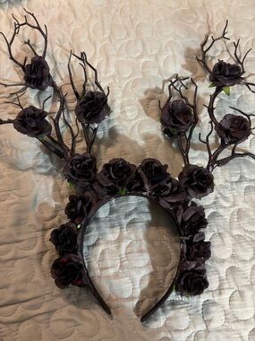Black Floral Antler black Roses Headband Headpiece
